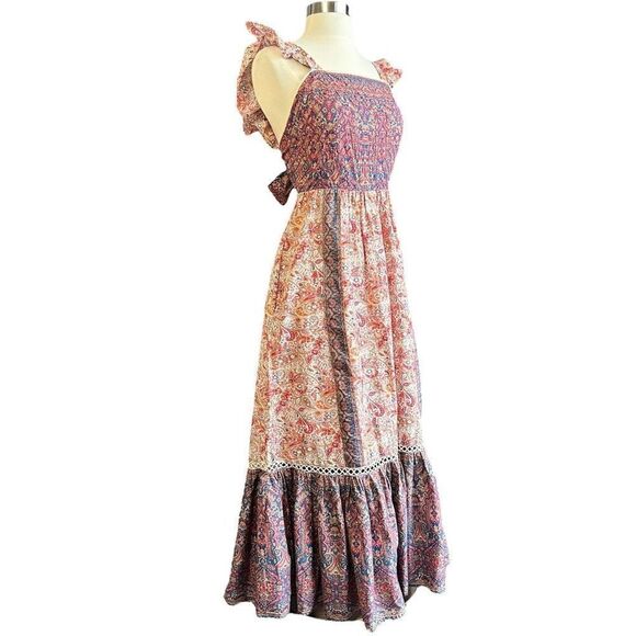 NWOT Haute Hippie Flutter Sleeve Embroidered Crochet Bohemian Print Open Tie Bac - Picture 6 of 16